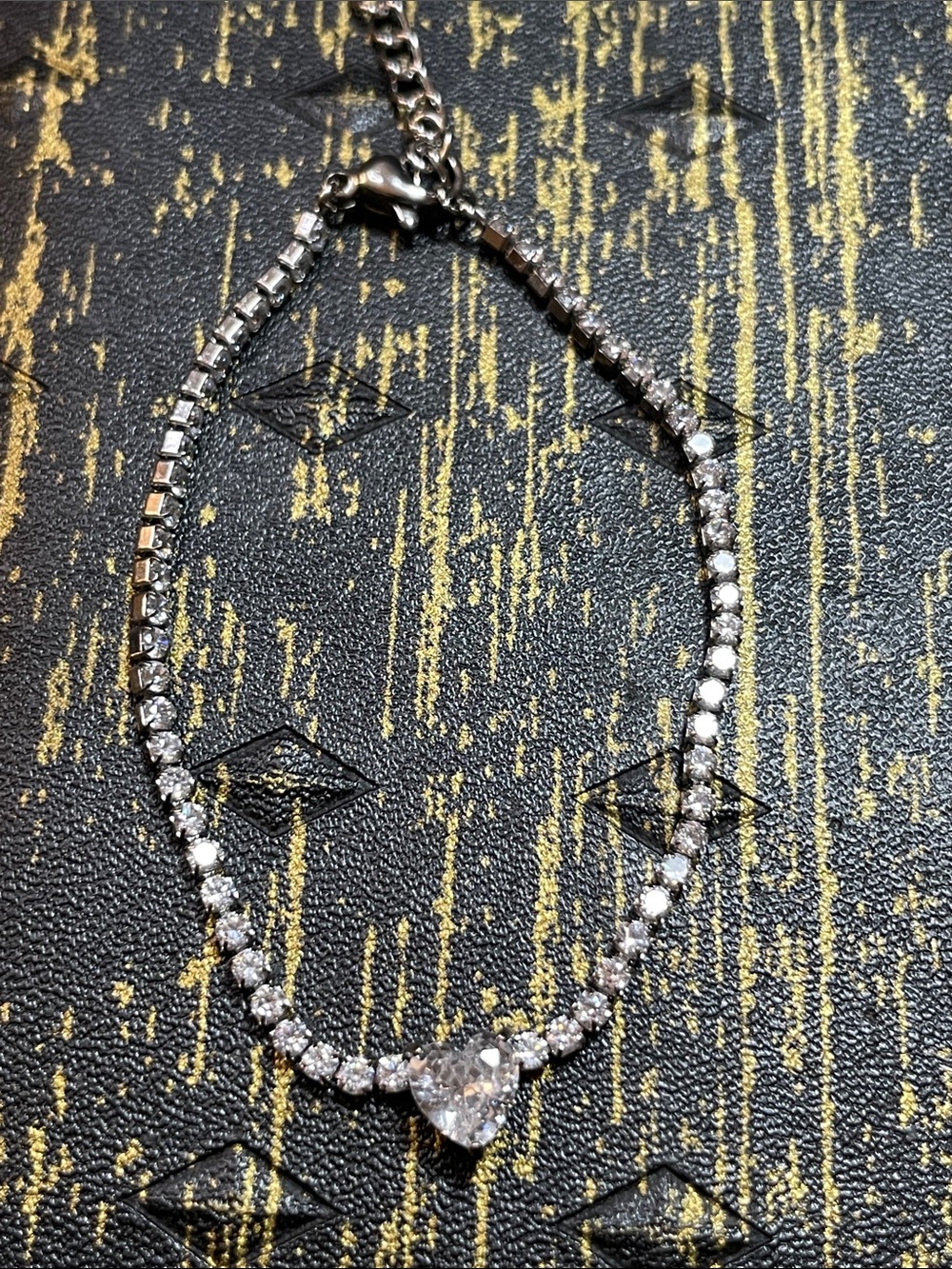 Silver Crystal Tennis Bracelet with Heart Pendant